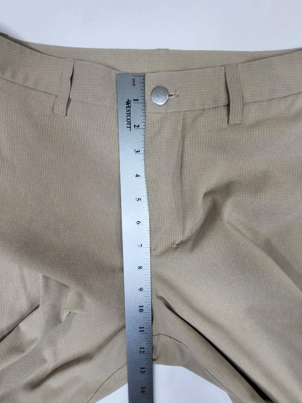 Lululemon Mens Commission Pant Slim Fit 34 Tan Khaki Grid Textured Trousers LM5A